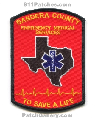 Bandera County Emergency Medical Services EMS Patch (Texas)
Scan By: PatchGallery.com
Keywords: co. ambulance emt paramedic