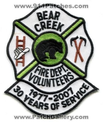 Bear Creek Fire Department Volunteers 30 Years of Service (Alaska)
Scan By: PatchGallery.com
Keywords: dept.