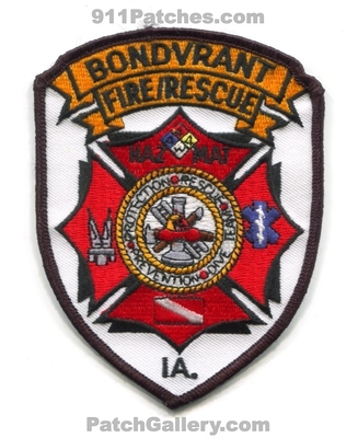 Bondvrant Fire Rescue Department Patch (Iowa)
Scan By: PatchGallery.com
Keywords: dept. hazmat protection team prevention dive scuba hazmat haz-mat