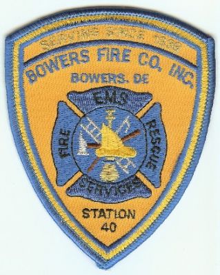 Bowers Fire Co Inc
Thanks to PaulsFirePatches.com for this scan.
Keywords: delaware company rescue station 40
