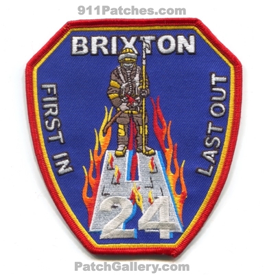 Brixton Fire Department Station H-24 Patch (United Kingdom)
Scan By: PatchGallery.com
Keywords: dept. h24 first in last out