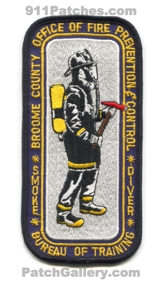 Broome County Office of Fire Prevention and Control Smoke Diver Bureau of Training Patch (New York)
Scan By: PatchGallery.com
Keywords: co. & department dept.