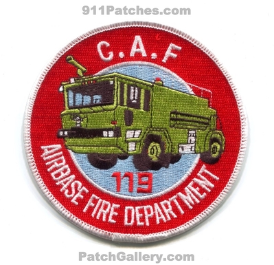 CAF Airbase Fire Department 119 Patch (UNKNOWN STATE) Canadian Air Force?
Scan By: PatchGallery.com
Keywords: c.a.f. dept.