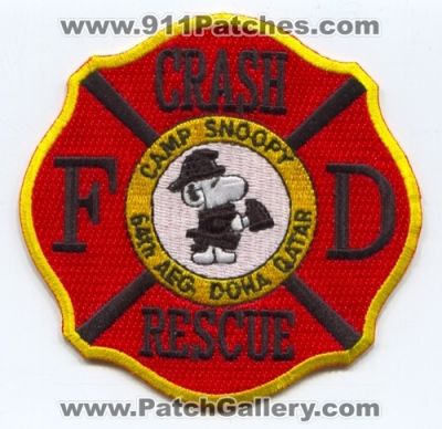 Camp Snoopy Crash Fire Rescue Department Patch (Qatar)
Scan By: PatchGallery.com
Keywords: cfr arff aircraft airport firefighter firefighting 64th aeg doha