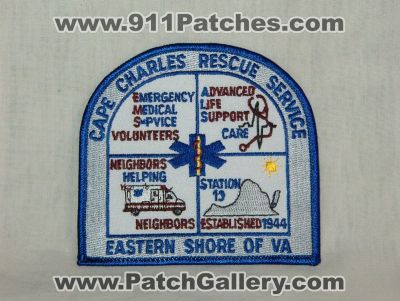 Cape Charles Rescue Service (Virginia)
Thanks to Walts Patches for this picture.
Keywords: emergency medical service ems volunteers advanced life support als care station 13 eastern shore of va