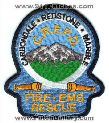 Carbondale and Rural Fire Protection District EMS Rescue Patch (Colorado)
[b]Scan From: Our Collection[/b]
Keywords: c.r.f.p.d. crfpd redstone marble