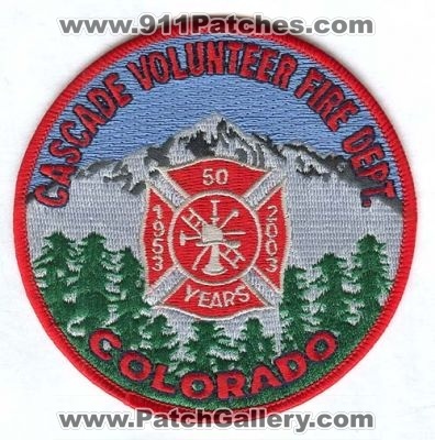 Cascade Volunteer Fire Department 50 Years Patch (Colorado)
[b]Scan From: Our Collection[/b]
Keywords: dept.