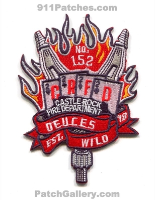 Castle Rock Fire Rescue Department Station 152 Patch (Colorado)
[b]Scan From: Our Collection[/b]
[b]Patch Made By: 911Patches.com[/b]
Keywords: dept. crfd no. #152 company co. deuces wild est. 2018