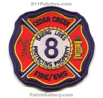 Cedar Creek Fire Department 8 Patch (North Carolina)
Scan By: PatchGallery.com
Keywords: dept. ems saving lives protecting property