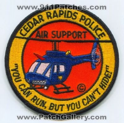 Cedar Rapids Police Department Air Support (Iowa)
Scan By: PatchGallery.com
Keywords: dept. aviation helicopter
