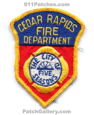 Cedar Rapids Fire Department Patch (Iowa)
Scan By: PatchGallery.com
Keywords: dept. the city of five seasons