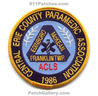Central Erie County Paramedic Association ACLS EMS Patch (Pennsylvania) (Confirmed)
Scan By: PatchGallery.com
Keywords: co. edinboro mckean franklin township twp. 1986
