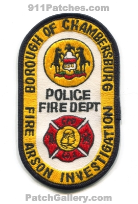 Chambersburg Fire Department Company 1 Arson Investigation Police Patch (Pennsylvania)
Scan By: PatchGallery.com
Keywords: dept. co. borough of