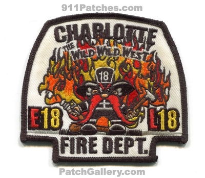 Charlotte Fire Department Station 18 Patch (North Carolina)
Scan By: PatchGallery.com
Keywords: dept. cfd company co. engine e18 ladder truck l18 the wild wild west