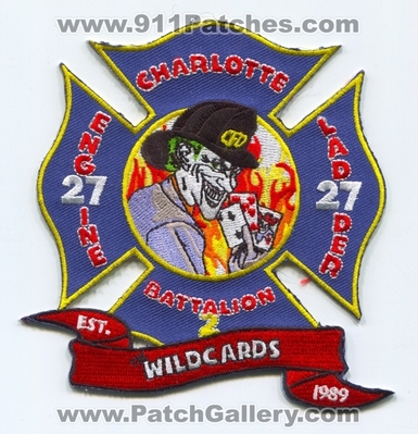 Charlotte Fire Department Station 27 Patch (North Carolina)
Scan By: PatchGallery.com
Keywords: dept. cfd company co. engine ladder battalion 2 the wildcards joker est. 1989