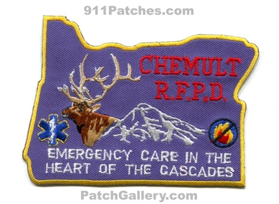 Chemult Rural Fire Protection District Patch (Oregon) (State Shape)
Scan By: PatchGallery.com
Keywords: r.f.p.d. rfpd prot. dist. department dept. emergency care in the heart of the cascades