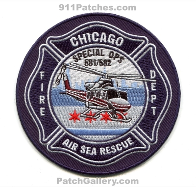Chicago Fire Department Air Sea Rescue Special Ops 681 682 Patch (Illinois)
Scan By: PatchGallery.com
Keywords: dept. cfd company co. station helicopter
