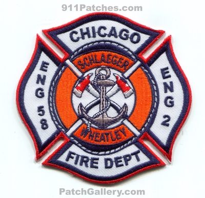 Chicago Fire Department Engine 2 Engine 58 Fireboat Patch (Illinois)
Scan By: PatchGallery.com
Keywords: dept. cfd c.f.d. company co. station schlaeger wheatley