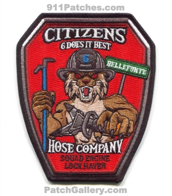 Citizens Hose Company 6 Squad Engine Lock Haven Fire Department Patch (Pennsylvania)
Scan By: PatchGallery.com
[b]Patch Made By: 911Patches.com[/b]
Keywords: co. dept. bellefonte