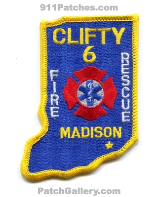 Clifty Fire Rescue Department 6 Madison Patch (Indiana) (State Shape)
Scan By: PatchGallery.com
