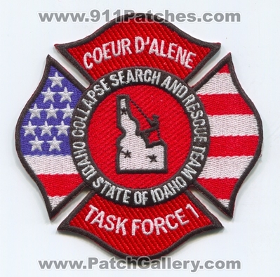 Coeur d'Alene Fire Department Task Force 1 Patch (Idaho)
Scan By: PatchGallery.com
Keywords: dalene dept. tf collapse search and rescue sar team of