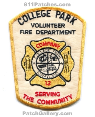 College Park Volunteer Fire Department Company 12 Patch (Maryland)
Scan By: PatchGallery.com
Keywords: vol. dept. co. serving the community