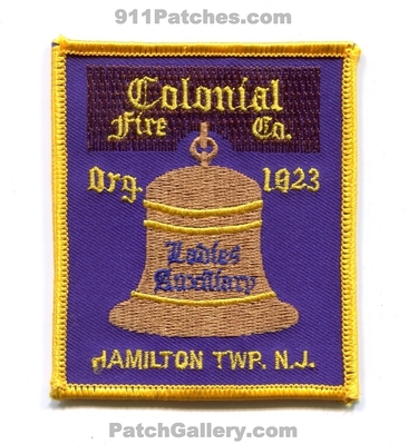 Colonial Fire Company Ladies Auxiliary Hamilton Township Patch (New Jersey)
Scan By: PatchGallery.com
Keywords: co. aux. twp.