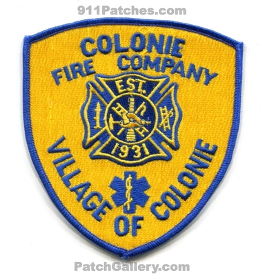 Colonie Fire Company Patch (New York)
Scan By: PatchGallery.com
Keywords: co. department dept. village of est. 1931