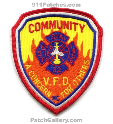 Community Volunteer Fire Department Station 32 Patch (North Carolina)
Scan By: PatchGallery.com
Keywords: vol. dept. vfd v.f.d. est 1956 a concern for others