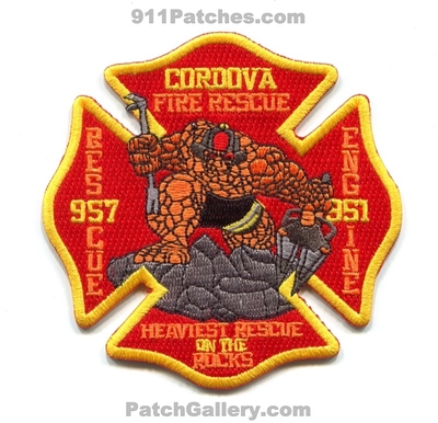 Cordova Fire Rescue Department Engine 951 Rescue 957 Patch (North Carolina)
Scan By: PatchGallery.com
[b]Patch Made By: 911Patches.com[/b]
Keywords: dept. company co. station heaviest rescue on the rocks