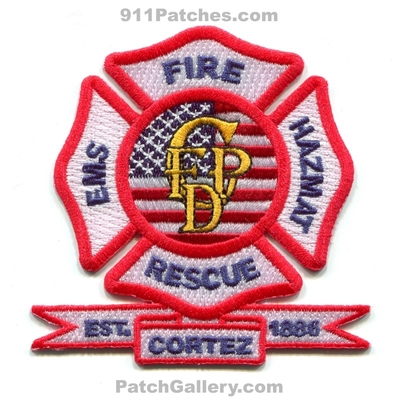 Cortez Fire Rescue Department Patch (Colorado)
[b]Scan From: Our Collection[/b]
Keywords: dept. ems hazmat est. 1886