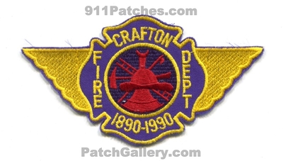 Crafton Fire Department 100 Years Patch (Pennsylvania)
Scan By: PatchGallery.com
Keywords: dept. 100th anniversary 1890-1990