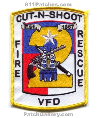 Cut-n-Shoot Volunteer Fire Rescue Department 2 Patch (Texas)
Scan By: PatchGallery.com
Keywords: cut and shoot vol. dept. vfd est. 1967
