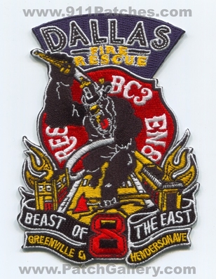 Dallas Fire Rescue Department Station 8 Patch (Texas)
Scan By: PatchGallery.com
Keywords: Dept. DFD D.F.D. Engine Battalion Chief 3 EN8 RE8 BC3 Company Co. Station Beast of the East - Greenville & Henderson Ave