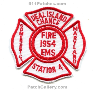 Deal Island Chance Fire Department Station 4 Patch (Maryland)
Scan By: PatchGallery.com
Keywords: dept. ems 1954 somerset county co.