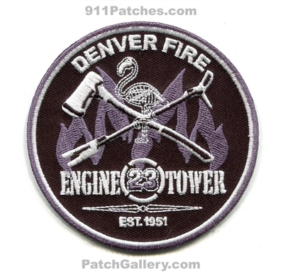 Denver Fire Department Station 23 Patch (Colorado)
[b]Scan From: Our Collection[/b]
Keywords: dept. dfd engine tower ladder truck company co. est. 1951