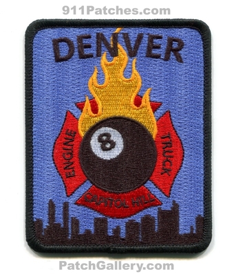 Denver Fire Department Station 8 Patch (Colorado)
[b]Scan From: Our Collection[/b]
[b]Patch Made By: 911Patches.com[/b]
Keywords: dept. dfd d.f.d. engine truck company co. capitol hill 8 eight ball pool