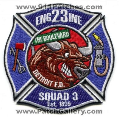 Detroit Fire Department Engine 23 Squad 4 Patch (Michigan)
Scan By: PatchGallery.com
Keywords: dept. dfd d.f.d. company co. station the boulevard est. 1899