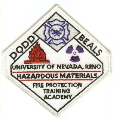 Dodd Beals University of Reno Hazardous Materials
Thanks to PaulsFirePatches.com for this scan.
Keywords: nevada fire protection training academy hazmat haz mat