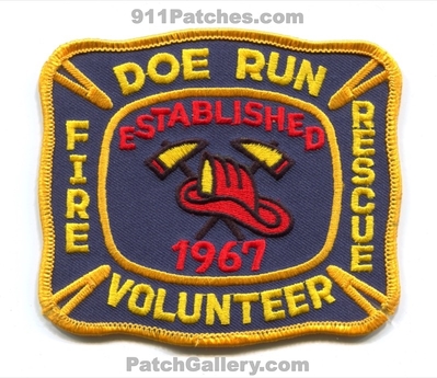 Doe Run Volunteer Fire Rescue Department Patch (Missouri)
Scan By: PatchGallery.com
Keywords: vol. dept. established 1967