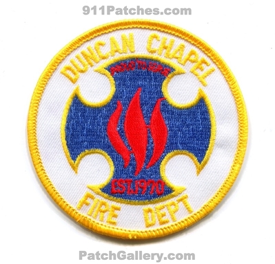 Duncan Chapel Fire Department Patch (South Carolina)
Scan By: PatchGallery.com
Keywords: dept. proud to serve est. 1970
