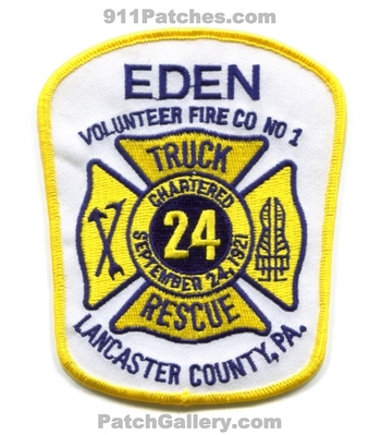 Eden Volunteer Fire Company Number 1 Truck Rescue 24 Lancaster County Patch (Pennsylvania)
Scan By: PatchGallery.com
Keywords: vol. co. no. #1 department dept. station chartered september 24 1921