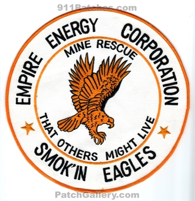 Empire Energy Corporation Mine Rescue Team Eagle Number 5 Mine Craig 1985 Patch (Colorado) (Jacket Back Size)
[b]Scan From: Our Collection[/b]
Keywords: no. #5 smokin eagles that others may live