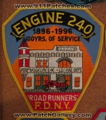 FDNY New York City Fire Department Engine 240 100 Years of Service (New York)
Picture By: PatchGallery.com
Thanks to Jeremiah Herderich
Keywords: of dept. f.d.n.y. yrs. brooklyn e40 engine l21 ladder