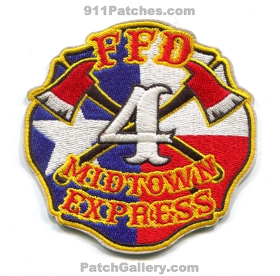 Frisco Fire Department Station 4 Patch (Texas)
Scan By: PatchGallery.com
Keywords: ffd f.f.d. dept. midtown express