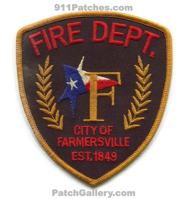 Farmersville Fire Department Patch (Texas)
Scan By: PatchGallery.com
Keywords: city of dept. est. 1849