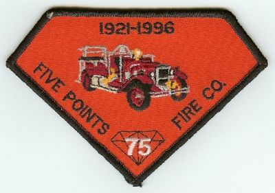 Five Points Fire Co
Thanks to PaulsFirePatches.com for this scan.
Keywords: delaware company 75