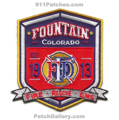 Fountain Fire Department Patch (Colorado)
[b]Scan From: Our Collection[/b]
Keywords: ffd est. 1913 rescue ems dept.