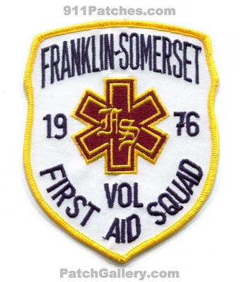 Franklin Somerset Volunteer First Aid Squad EMS Patch (New Jersey)
Scan By: PatchGallery.com
In Memory of Bernie Shaffer
Keywords: vol. ambulance 1976