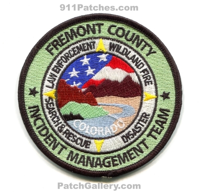 Fremont County Incident Management Team IMT Patch (Colorado)
[b]Scan From: Our Collection[/b]
Keywords: co. law enforcement police department dept. sheriffs office wildland fire forest wildfire search and rescue sar disaster